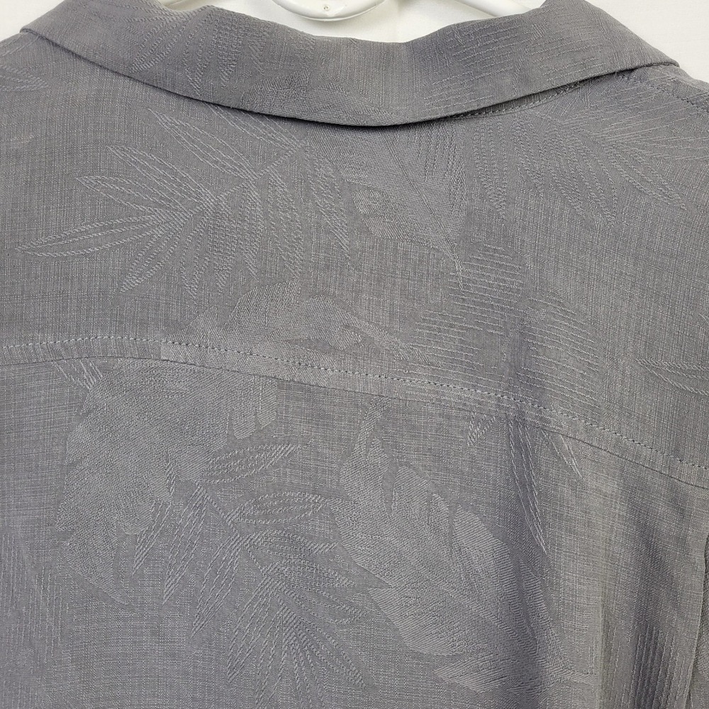 Tommy Bahama Original Fit 100% Silk Camp Shirt Lrge Gray Palm Jacquard Button Up - Picture 8 of 10